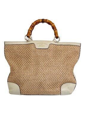 Gucci Bamboo Handle Straw Tote Natural